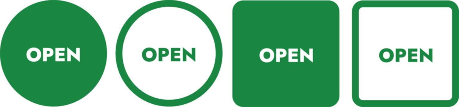 Vector Icon Set of Round and Square Green Entry Signs with Minimal Design on White Background