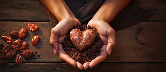 Heart-centered ritual with cacao: Embrace and accept its healing power. - obrazy, fototapety, plakaty
