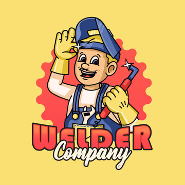 Male cartoon retro mascot using workshop welding equipment. Suitable for logos, mascots, t-shirts, stickers and posters