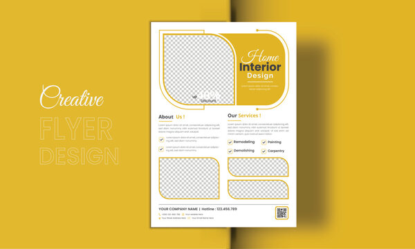 Interior Business Flyer Template Layout, Real Estate Flyer Design, furniture product flyer design template use vertical layout with space for photo use diagonal shape.