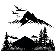 hand drawn mountain range silhouette vector illustration