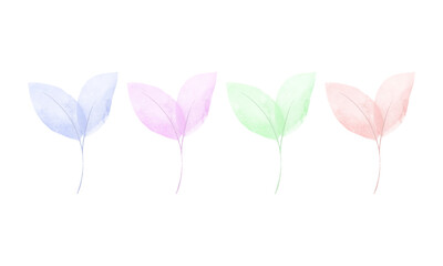 Vector set of watercolor leaves on white