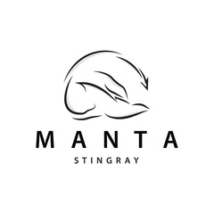 Stingray fish logo ocean animal design simple black manta silhouette illustration - obrazy, fototapety, plakaty