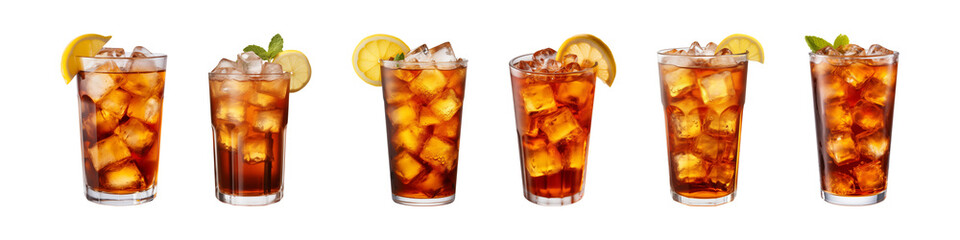 Collection set a glass of iced tea isolated on a transparent background, cut out
