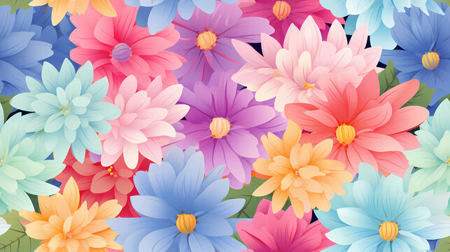 flowers rainbow of pastel colors seamless pattern