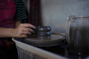 Fototapeta na wymiar Close up of pottery making process.
