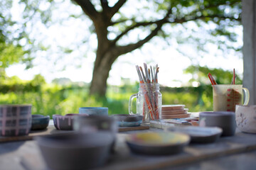 Still life of pottery work tools.