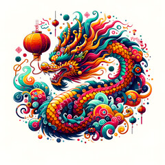 Greeting card for Chinese New Year 2024 with dragon