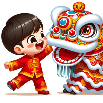dragon and lion dance performance during Chinese New Year