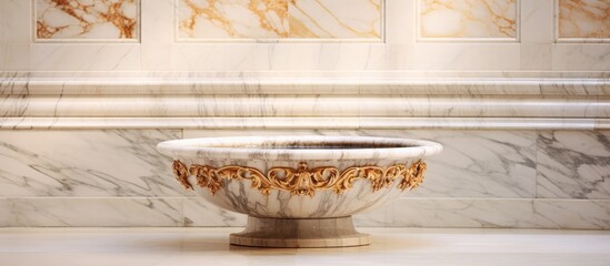 Italian church's marble holy water font with copy space - inlaid image.