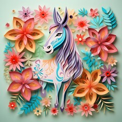 flowers and horse kirigami art