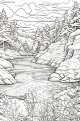 fall river clean line coloring page for Kids and adults