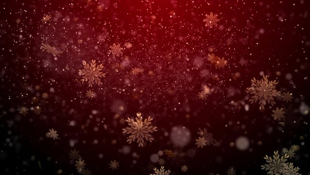 Golden Snow. Red Background. Looped. 4K.