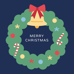 christmas wreath card with indigo background