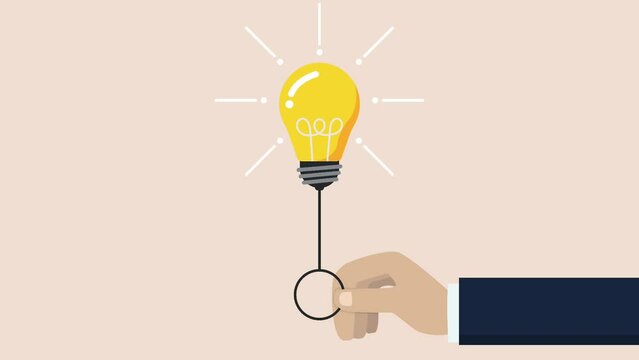 Business ideas and solutions to solve problems, discover new ideas concept. Animation of smart businessman turning on the light of a new idea or finding a new idea for business success.