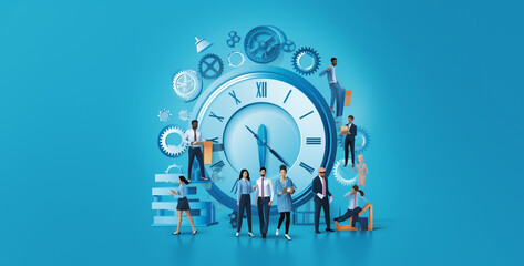 time is money concept, The image features a vibrant light blue background
