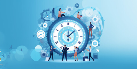 time is money concept, The image features a vibrant light blue background - obrazy, fototapety, plakaty