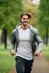 Fototapeta premium Vertical photo of a young Scandinavian man during a walk in the summer park. Alone with yourself away from the noise of the big city.