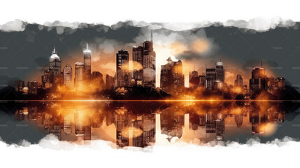 Fototapeta premium Illuminated cityscape on a transparent background, AI Generated