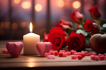 valentines day background, social media background for vday, full of romance cards with love, red rose and candles
