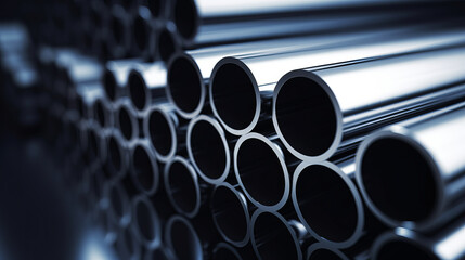 Stack of stainless steel pipes background , metallurgical industry backdrop concept image - obrazy, fototapety, plakaty