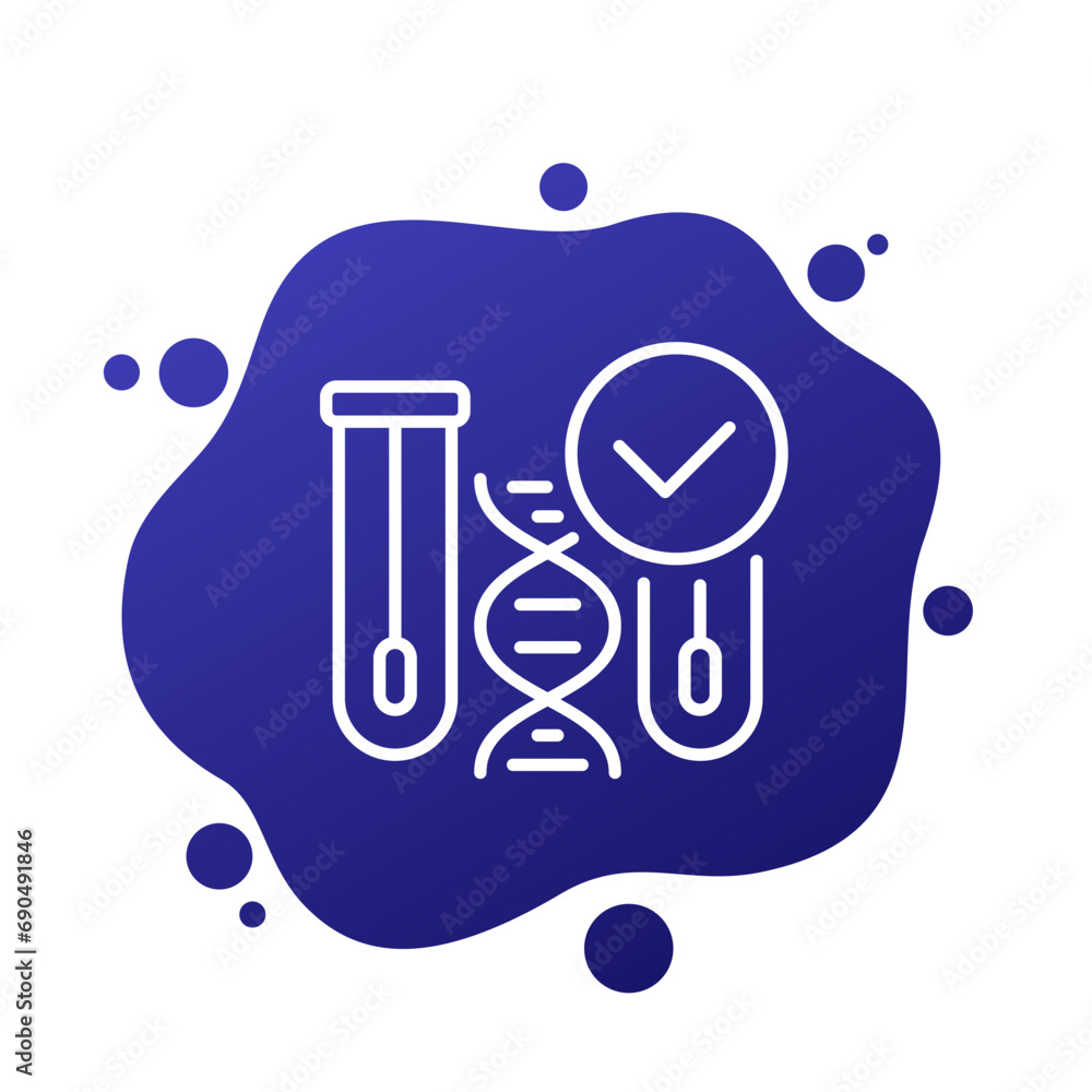 Poster dna swab tests icon with a check mark, line vector