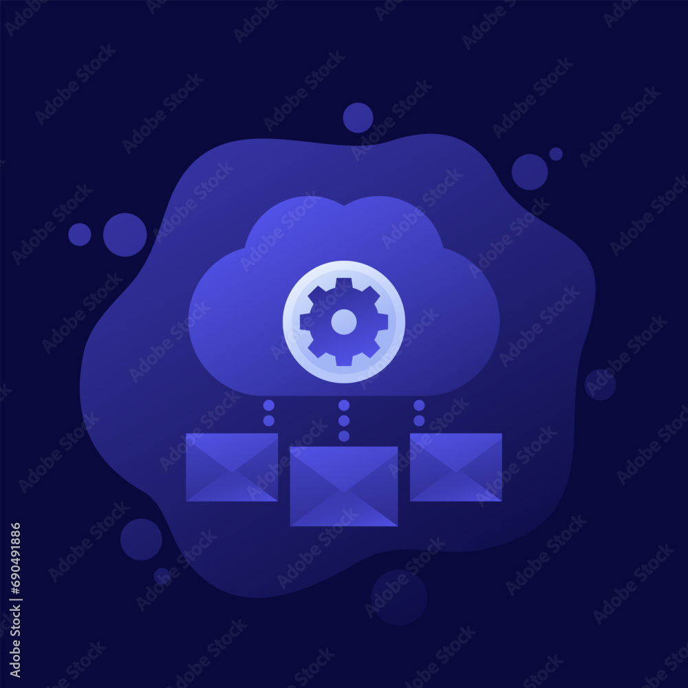 Poster email automation, saas platform icon with a cloud, vector design