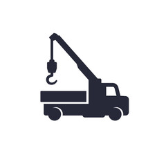 crane truck icon on white, crane vector pictogram