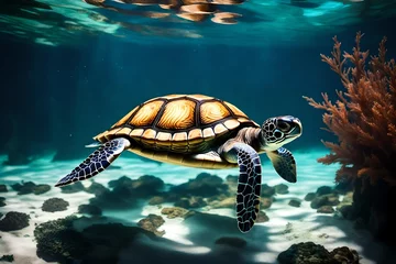 Wandcirkels plexiglas sea turtle swimming in water © Sajjad