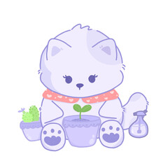 Cute cat cartoon with tree pot concept hobby illustration