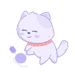 Cute cat cartoon playing with thread PNG