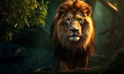 Naklejka na ściany i meble lion in the forest background