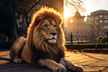 lion in the city background