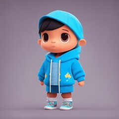 The boy wearing a blue hoodie