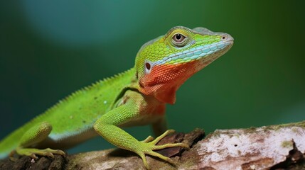Obraz premium Unveiling the Colorful World of the Anole Lizard. Generative AI