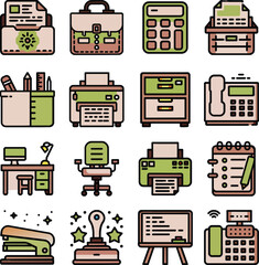 Set of office stuff icon
