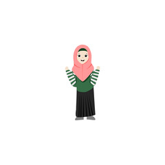 set of women with pink headscarves and green clothes portrait