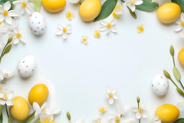  easter card, easter bunny with eggs, easter eggs and flowers, easter eggs in a basket, easter eggs and flowers on a white background, easter wall paper and background for social media