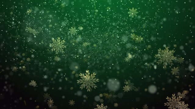 Golden Snow. Green Background. Looped. 4K.