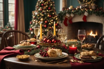 christmas table setting with decorations