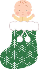 イラスト素材: ほっこりかわいいクリスマス　寝るこども　靴下