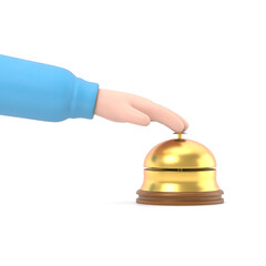 Male hand pressing service bell. Service bell,flat design style. 3d illustration. Customer at reception presses the call button. Bell hotel.Supports PNG files with transparent backgrounds.
