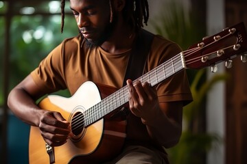 An African man playing guitar as a hobby