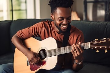 Obraz premium An African man playing guitar as a hobby