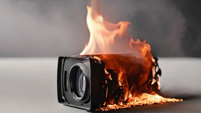 Burning Camera with fire burning