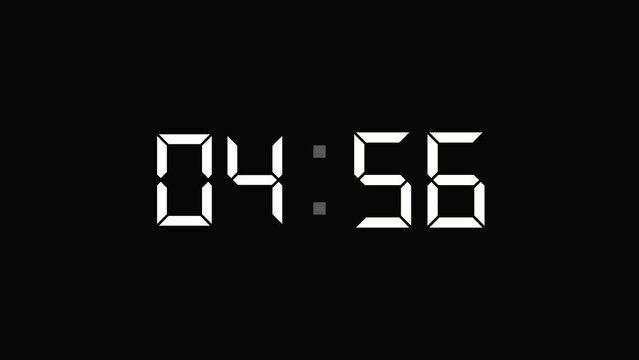 5 minutes digital clock countdown timer on black