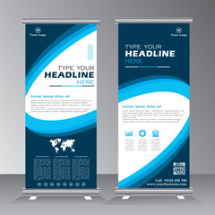 roll up banner design for your business, pull up banner, x banner, welcome standees,  blue color vertical banner template, vector eps 10,