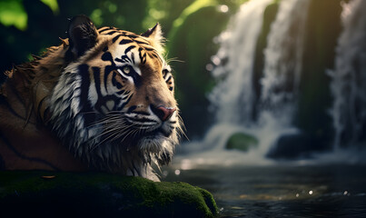 tiger in the forest background.