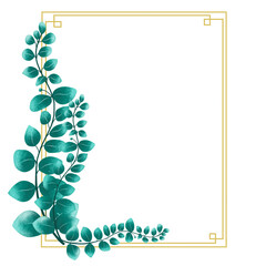 frame made of green leaves and golden square border