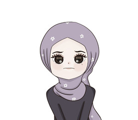 hijab girl , illustration muslim woman is sad, character muslim girl cartoon 